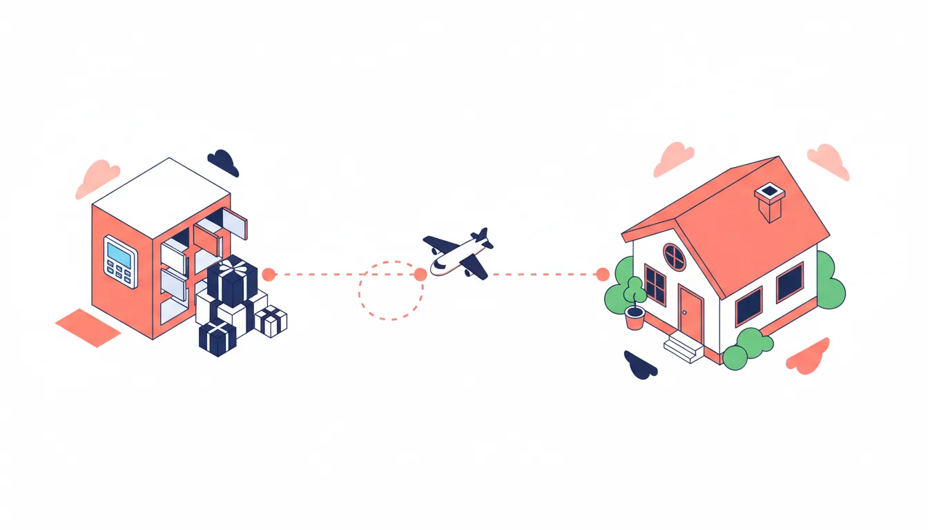 Illustration of a virtual mailbox address in Miami assigned to a user in Colombia